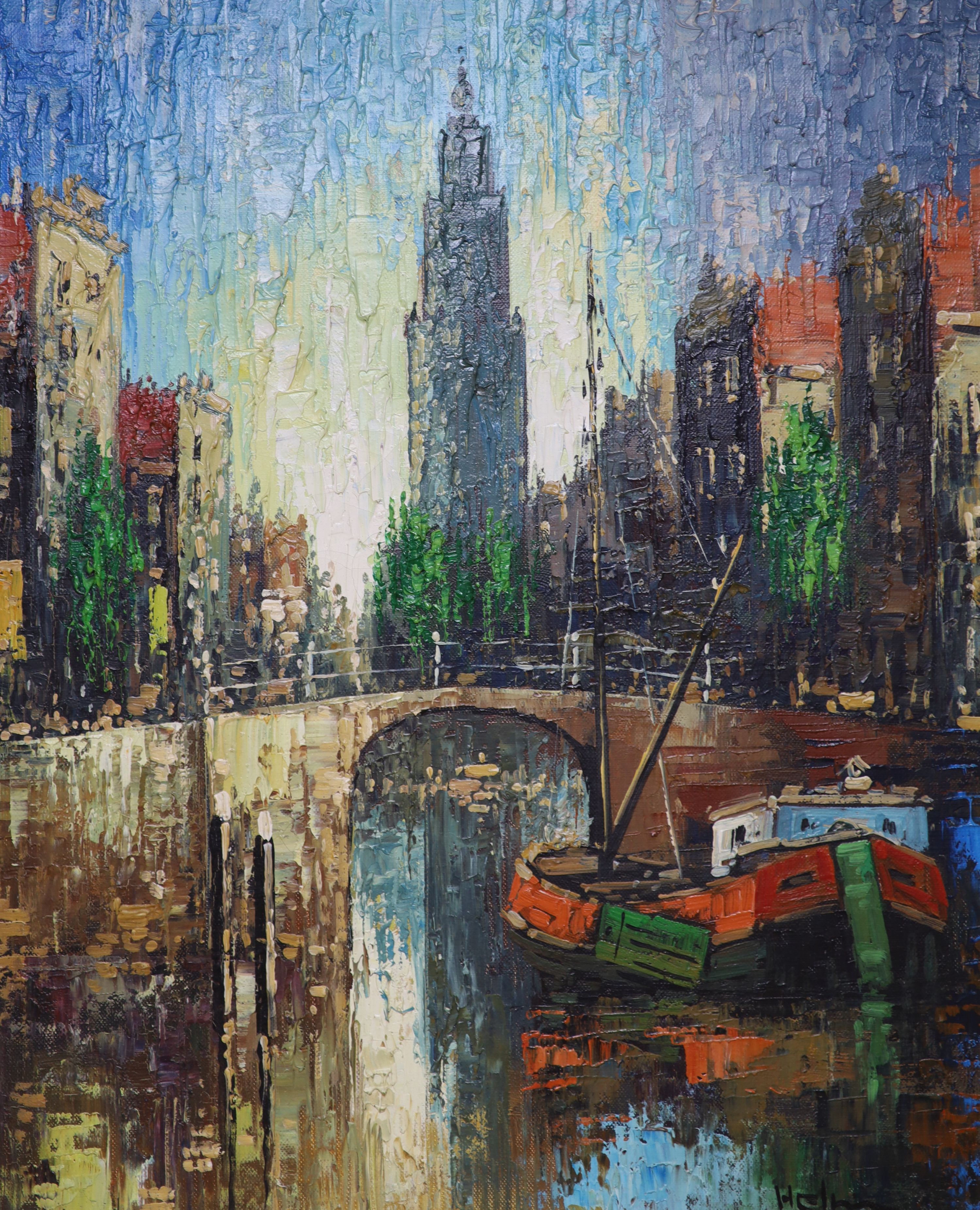 Dutch School, oil on canvas, Canal scene, signed Helm, 50 x 40cm